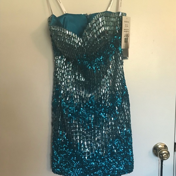 Sherri Hill 1946 Blue Strapless Sequin Gown - Picture 7 of 7